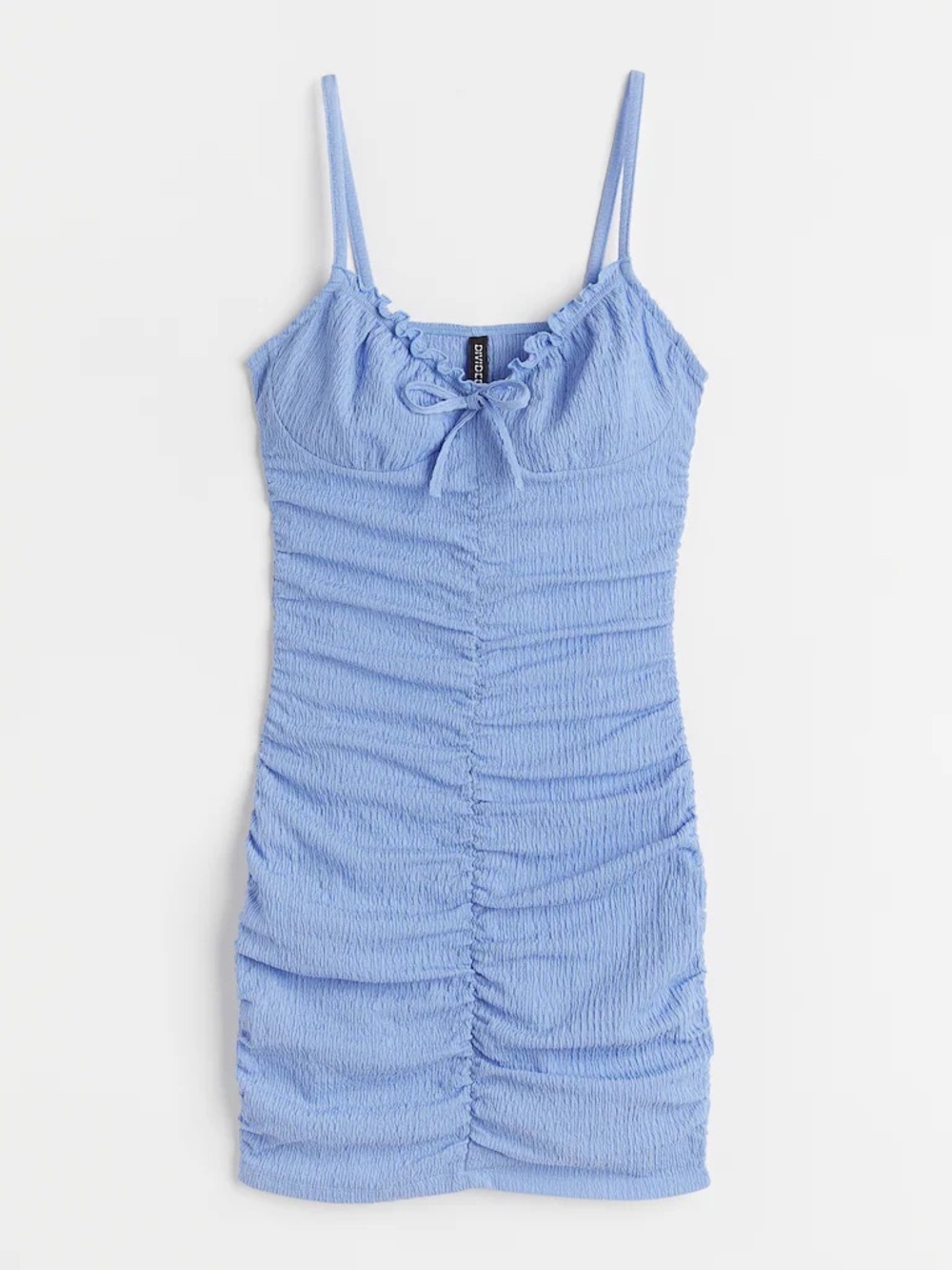 H&M Divided Light Blue Textured Ruched Spaghetti Strap Dress